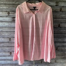 Torrid Women's Long-Sleeved Button-Down Top Size 4X Pink Eyelet Cutout NWT picture