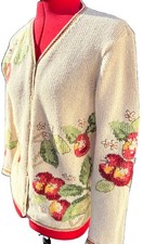 VTG  Talbots Knit Apple Fruit Fall Cardigan Sweater S Ramie Cotton Cottagecore picture