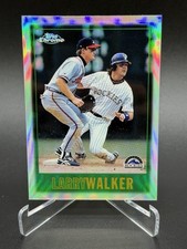 1997 Topps Chrome Refractor Larry Walker #162 Centered But a Vertical Print Line picture