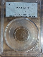 1871 Indian Head Copper Cent PCGS XF 40 SEMI KEY, Tough to find in higher grade picture