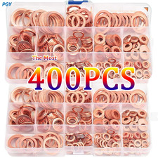400PCS Copper Washer Gasket Nut and Bolt Set Sealing Solid Gasket Washer Flat Ri picture