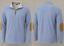 Orvis Mens Large 1/4 Zip Pullover Sweater Blue Elbow Patches Knit Mock Neck picture