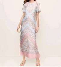 Ann Taylor Satin  Paisley Maxi Dress Short Sleeve NWT $229      Sz 0 picture
