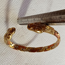 ANCIENT ROMAN ENGRAVED CUFF BRACELET BRONZE SNAKE HEADS RARE & STUNNING ARTIFACT picture