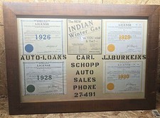 Vtg 1920s Carl Schopp Auto Sales Sign Lansing MI Indian Gas Dealer Licenses 1925 picture