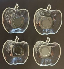 4 VINTAGE KIG Glass Apple Bowls Clear Embossed Leaf Excellent Condition picture