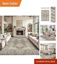Soft Low Pile 8x10 Vintage Washable Rug - Timeless Ivory Beauty for High Traffic picture