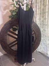 VTG 60s 70s ALAMOR Joan Sparks Black Maxi Dress Sequins Pockets Column XS picture