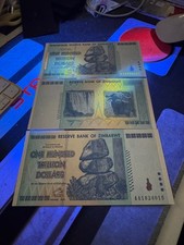 3 X Authentic Zimbabwe 100 Trillion Dollars, CIRCULATED Currency, AA/2008, P-91 picture