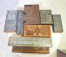 8pc- vtg Block Printing Press Stamp Wood Metal animals pexto dinner dance etc.. picture
