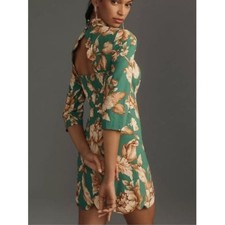 NWT Maeve Anthropologie Mock Neck Mini Dress 8 Medium Green Garden Party Scallop picture
