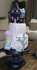 NWT Viral Pink Halloween Spooky Haunted House 3 Tier Cake Roses by Sweet Treats picture