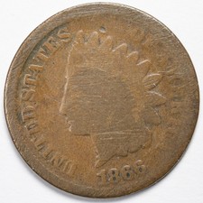 1866 Indian Head Penny Cent About Good (AG) Details picture