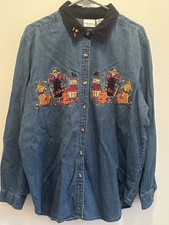 VTG Bobbie Brooks Denim Shirt Fall Autumn Harvest Long-Sleeve Women's 18W/20W picture