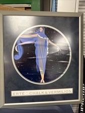 ERTÉ MOONLIGHT CHALK & VERMILION ART DECO FINE ART VINTAGE FRAMED LITHOGRAPH picture