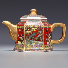 280ml Jingdezhen Antique Qianlong Ceramic Teapot Flowers Birds Pattern Kettle picture