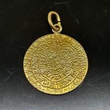 14K Yellow Gold Greek Phaistos Disc Pendant 2 sided 3.4g picture