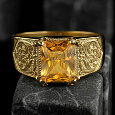Natural Yellow Citrine Gemstone with 925 Sterling Silver Men's Handmade Ring picture