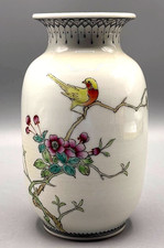 Vtg Chinese Porcelain Vase — Hand-Painted Bird & Blossom Floral Famille Rose picture