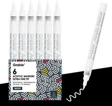 Grabie 6 Pack White Acrylic Paint Markers 0.7mm Extra Fine Tip Pens picture