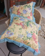 Vintage Waverly Floral and Denim Euro Pillow Shams Covers 30 x 30 Pair picture