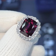 7.55Ct Cushion Cut Natural Garnet Diamond 14K White Gold Wedding Ring Size picture