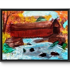 Rutenberg Original 12x16 Impressionist Red Covered Bridge Painting Canvas 140 picture