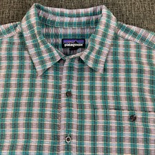 Patagonia Men's Short Sleeve Puckerware Plaid Shirt - Size L Excellent Condition picture