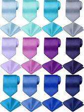  24 Pcs Men's Ties and Pocket Square Set Bulk Solid Color Blue-purple Series picture