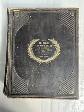 Antique 1866 Bible Looking Glass William Holmes 138 Engravings Leather Illustr. picture