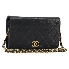 CHANEL Matelasse Chain Shoulder Bag Lamb Skin Black Gold CC Auth 176391 picture