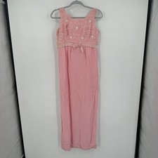 Vintage Womens Pink Coquette Empire Waist Maxi Dress Size S Ruffle Floral Bodice picture