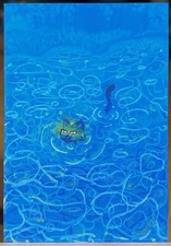 ACEO Painting 1 ED PRINT Black Cat Magical Water Art Trading Card 2.5x3.5 Svaenn picture