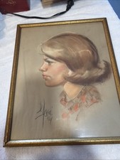 Vintage Mid-Century 1960S Portrait, Painting, Pretty Woman Signed Framed picture
