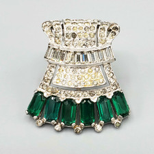 1930s Trifari Krussman Fishel KTF TKF Emerald Glass Crystal Art Deco Clip Mate picture