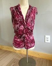 Karen Kane Purple Abstract V-Neck Ruched Sleeveless Knit Blouse, Women’s L picture