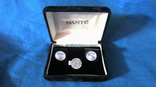 Vtg Dante Black Lucite Set Cufflinks Tie Silver Tone Real Belgium 1950's Coins picture