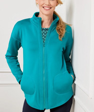 TALBOTS Plus Tech Fleece Mocneck Jacket Women's Aqua Blue Zip 1X picture