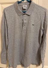 Lacoste Mens Long Sleeve Polo Shirt Gray Classic Crocodile Logo Size 3 Small picture