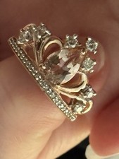 Solid 10K Rose Gold Princess Crown Natural Morganite Diamond Engagement Ring 7 picture
