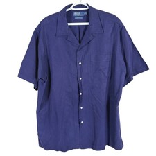 Vtg Polo Ralph Lauren Caldwell Camp Shirt Silk Cotton Loop Collar Mens XL Blue picture