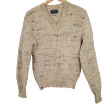 Vintage Pendleton Virgin Wool Sweater Men Medium Cream Flecked USA Made Heritage picture