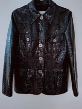Moschino Cheap and Chic 90s Vintage Black Croc Embossed Jacket Made in Italy picture