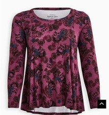 Torrid 0 Super Soft KnitsTunic Purple Floral Skull Plus Sz Lg/XL EC picture