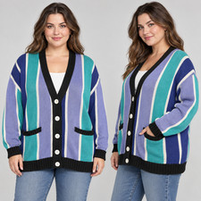 Vintage Concepts Career Guild Ramie Cotton Cardigan Sweater L Gray Purple Stripe picture