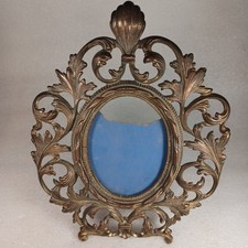 VTG Victorian Brass Ornate Easel Back Frame for 4”x5.5” Oval Photos WARNER 2235 picture