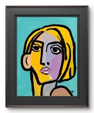 R Stevens Original 11x14 Modern Blonde Woman Portrait Painting Signed Canvas picture