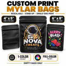 3.5g/28g Custom Printed Mylar Bags Stand Up Resealable Zip Pouches Black 100pcs picture
