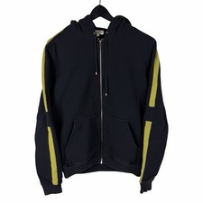 Mens 2000s Hermes Striped Full Zip Made In Italy Washed Black Hoodie Size M picture