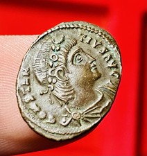 Constantius II AE Nummus Antioch AD 339, VERY RARE, LAUREL & ROSETTE, GLORIA, AU picture